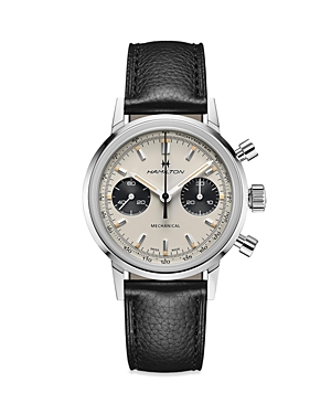 Hamilton American Classic Intra-matic Chronograph Leather Strap Watch In White/black