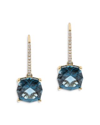 Bloomingdale's Fine Collection - London Blue Topaz & Diamond Leverback Earrings in 14K Yellow Gold - Exclusive