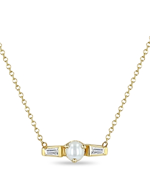 Zoe Chicco 14K Yellow Gold Cultured Freshwater Pearl & Diamond Baguette Pendant Necklace, 14-16