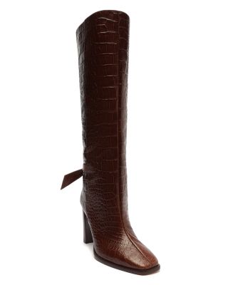 croc embossed square toe boots