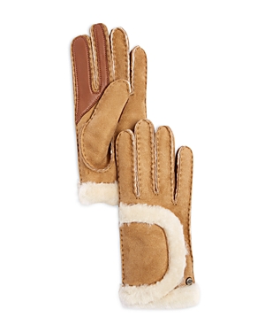 Shop Ugg Exposed Seam Shearling Gloves In Chestnut