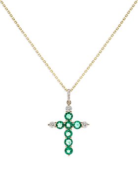 Bloomingdale's - Emerald & Diamond Cross Pendant Necklace in 14K White Gold, 18" - 100% Exclusive