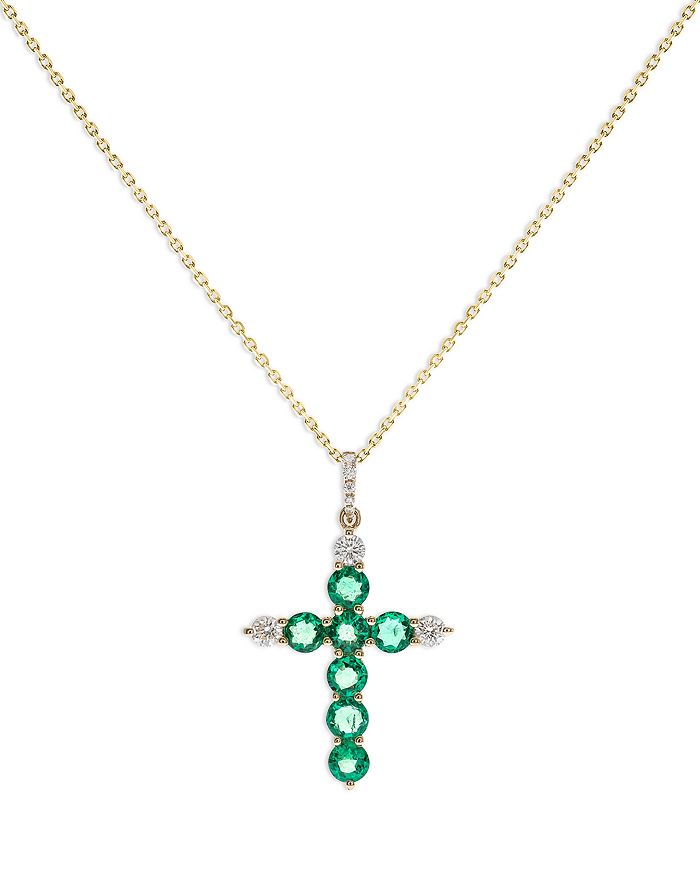 Platinum Diamond and Emerald Negligee 18 Necklace