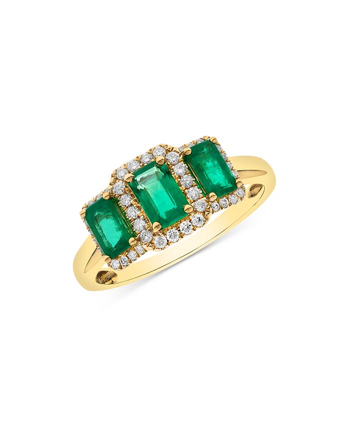 Bloomingdale's - Emerald & Diamond Three Stone Halo Ring in 14K Yellow Gold - 100% Exclusive