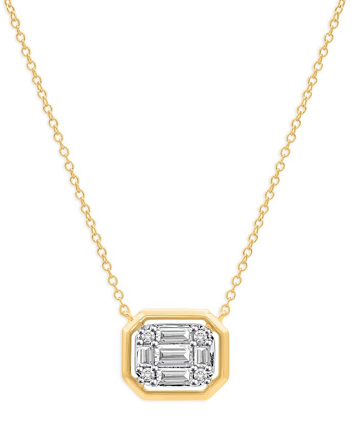 Bloomingdale's - Diamond Round & Baguette Cut Cluster Pendant Necklace in 14K White & Yellow Gold, 0.50 ct. t.w. - 100% Exclusive