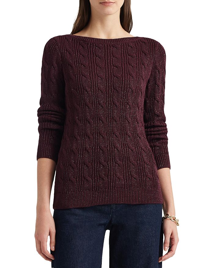 Ralph Lauren Lurex Cable Knit Boat Neck Sweater | Bloomingdale's
