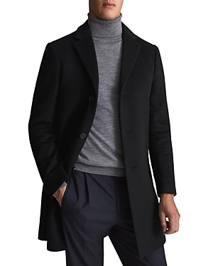Reiss Gable Single Breasted Wool Blend Overcoat In Black
