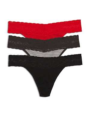 Natori Bliss Perfection Thongs, Set Of 3 In Chili/licorice/black