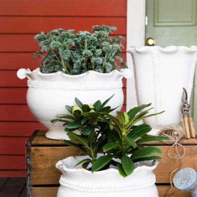 Rustic Garden Linen Dotted Round Planter