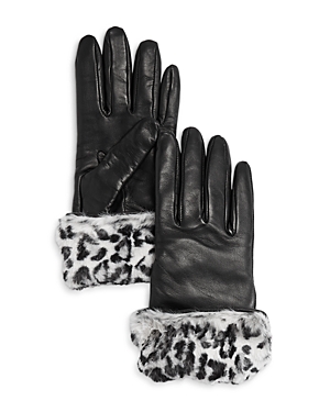 Bloomingdale's Fancy Leather & Faux Fur Gloves In Black Leopard