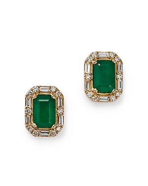 Bloomingdale's Emerald & Diamond Halo Stud Earrings In 14k Yellow Gold - 100% Exclusive In Green/gold