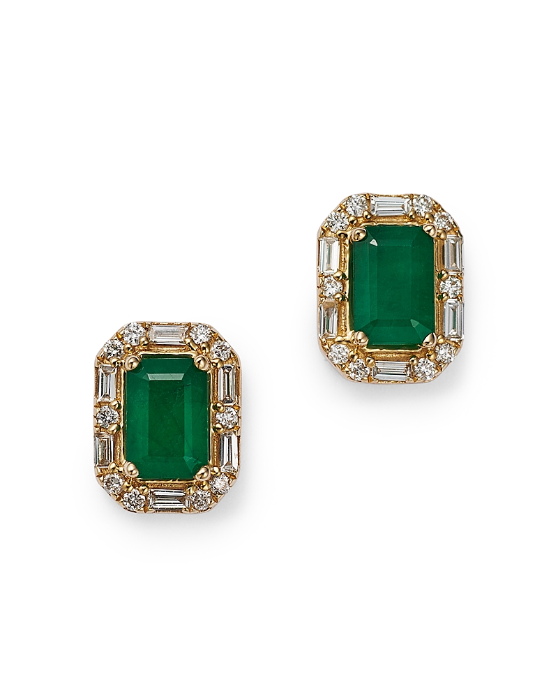 Bloomingdale's Fine Collection Emerald & Diamond Halo Stud Earrings in 14K Yellow Gold