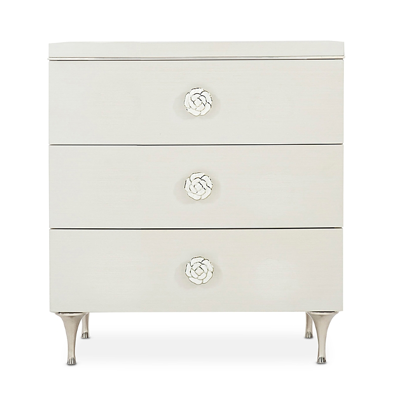 Bernhardt Silhouette 3 Drawer Nightstand With Rose Hardware In Eggshell