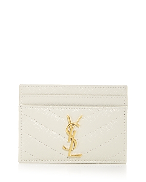 Saint Laurent Monogram Quilted Leather Card Case In White/gold