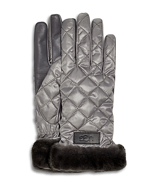 Ugg Quilted Shearling Cuff Tech Gloves In Silver