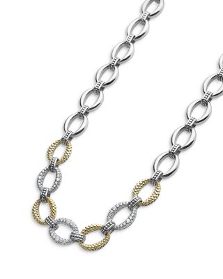 Sterling Silver & 18K Yellow Gold Caviar Luxe Diamond Link Necklace, 18"
