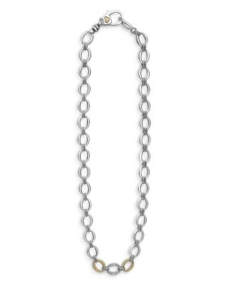 Sterling Silver & 18K Yellow Gold Caviar Luxe Diamond Link Necklace, 18"