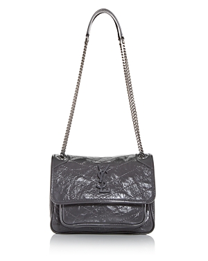 Saint Laurent Niki Small Quilted Leather Crossbody In Grey/silver