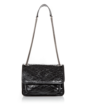 Saint Laurent Niki Small Quilted Leather Crossbody In Black/silver