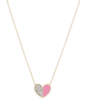 Adina Reyter 14k Yellow Gold Ceramic Diamond Folded Heart Pendant Necklace, 16 In Pink/gold