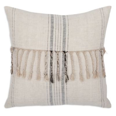 Surya - Linen Stripe Embellished Decorative Pillow, 20" x 20"