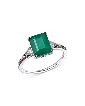 Bloomingdale's Emerald & Champagne & Brown Diamond Ring In 14k White Gold - 100% Exclusive In Green/white