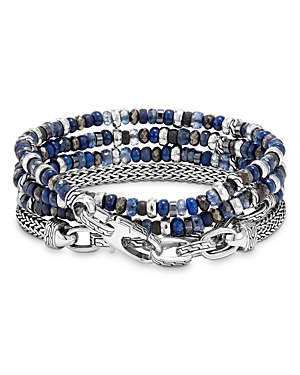 Shop John Hardy Men's Sterling Silver Classic Chain Multi Stone Transformable Wrap Bracelet In Silver/blue