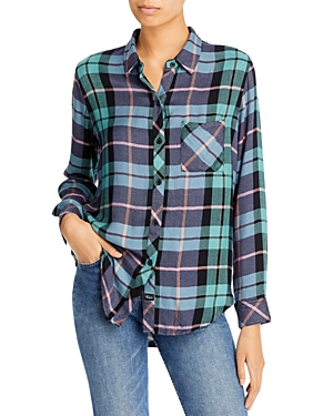 Rails Hunter Metallic Thread Plaid Button-up Shirt In Teal Navy