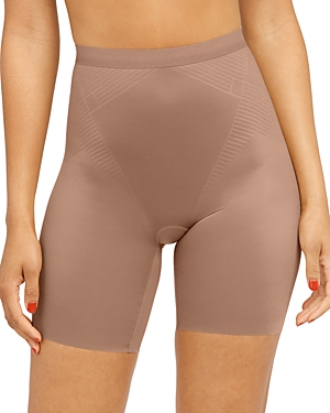 Shop Spanx Thinstincts 2.0 Mid Thigh Shorts In Cafe