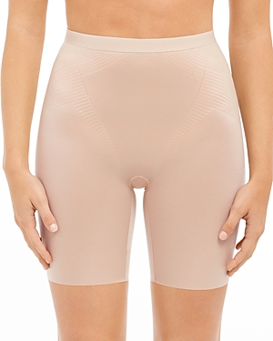 Shop Spanx Thinstincts 2.0 Mid Thigh Shorts In Champagne Beige