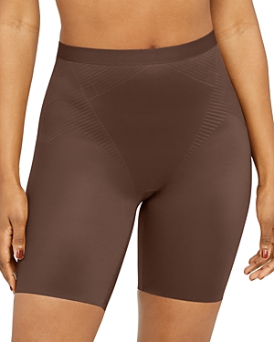 Shop Spanx Thinstincts 2.0 Mid Thigh Shorts In Chestnut Brown