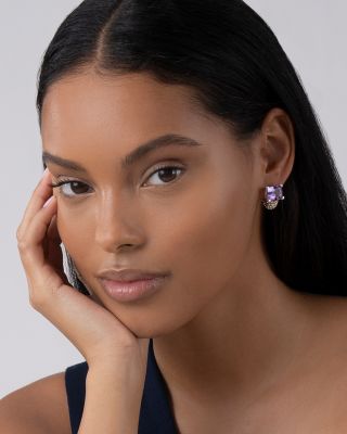 18K Yellow Gold & Sterling Silver Glacier Amethyst Caviar Beaded Large Half Hoop Earrings