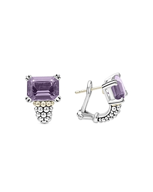 Lagos Glacier Two-tone 9x7mm Half Hoop Omega Clip Earrings In Purple/silver