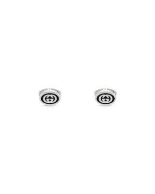 Gucci - Sterling Silver Interlocked G Black Enamel Double G Logo Cufflinks