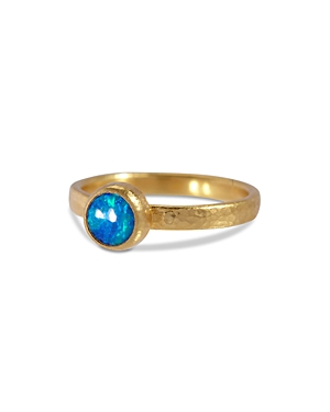 Gurhan 24k Yellow Gold Skittle Opal Round Bezel Ring In Blue/gold