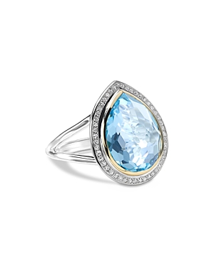 Ippolita 18k Yellow Gold & Sterling Silver Chimera Rock Candy Blue Topaz & Diamond Halo Ring In Blue/silver