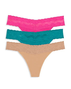 Natori Bliss Perfection Thongs, Set Of 3 In Electric Pink/tropic/cafe