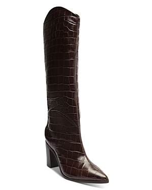 Shop Schutz Women's Maryana Embossed Block Heel Tall Boots In Dark Chocolate