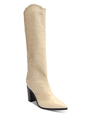 Shop Schutz Women's Maryana Embossed Block Heel Tall Boots In Eggshell