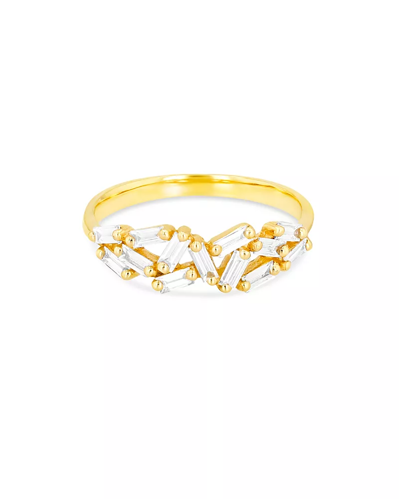 Suzanne Kalan 18K Yellow Gold Fireworks Diamond Baguette Cluster Ring