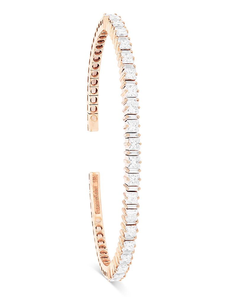 Suzanne Kalan 18k Rose Gold Diamond Princess Cut & Baguette Bangle Bracelet In Rose Gold