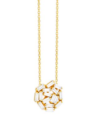 18K Yellow Gold Fireworks Diamond Baguette Scatter Cluster Pendant Necklace, 16-18"