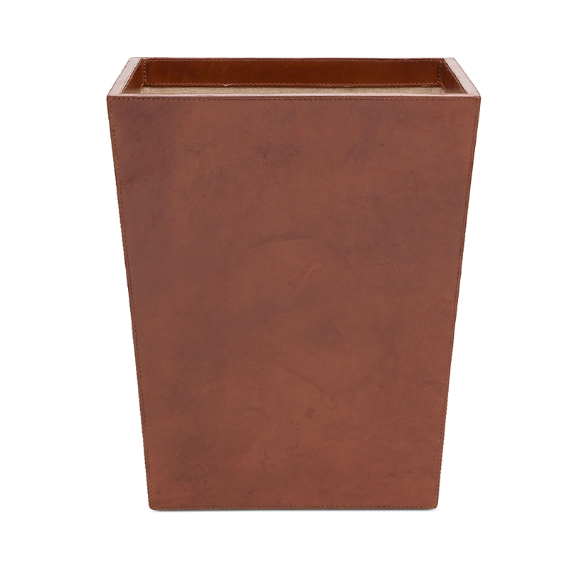 Pigeon & Poodle Stirling Tobacco Full Grain Leather Tapered Rectangular Wastebasket In Tobacco