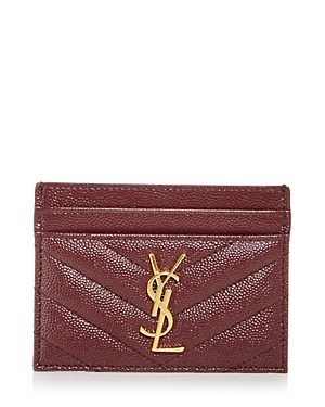 Saint Laurent Monogram Quilted Leather Card Case In Rouge/gold