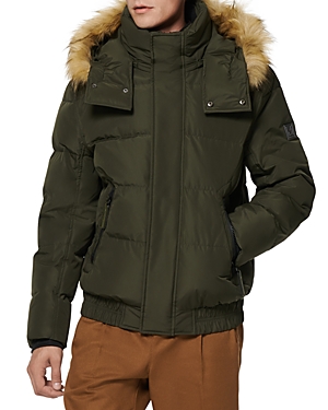 Andrew Marc Umbra Faux Fur Trim Hooded 28 Bomber Puffer Jacket In Forest