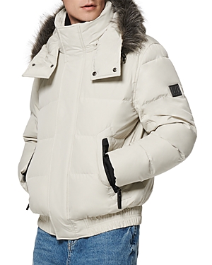 Andrew Marc Umbra Faux Fur Trim Hooded 28 Bomber Puffer Jacket In Moon