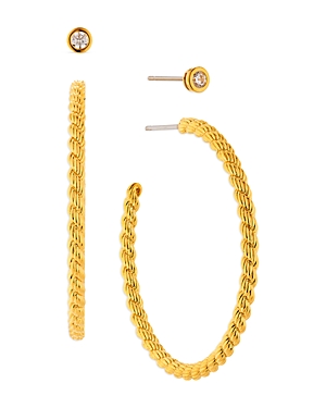 Nadri Golden Cubic Zirconia Stud & Twist Hoop Earrings, Set of 2