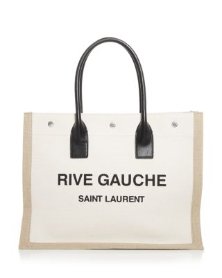 RIVE GAUCHE SMALL TOTE BAG IN LINEN AND LEATHER, Saint Laurent