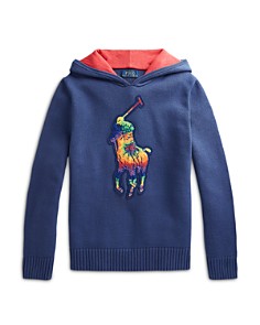 폴로 랄프로렌 Polo Ralph Lauren Boys Big Pony Cotton Hooded Sweater - Little Kid, Big Kid,Blue