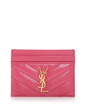 Saint Laurent Monogram Quilted Leather Card Case In Fuxia Couture/gold